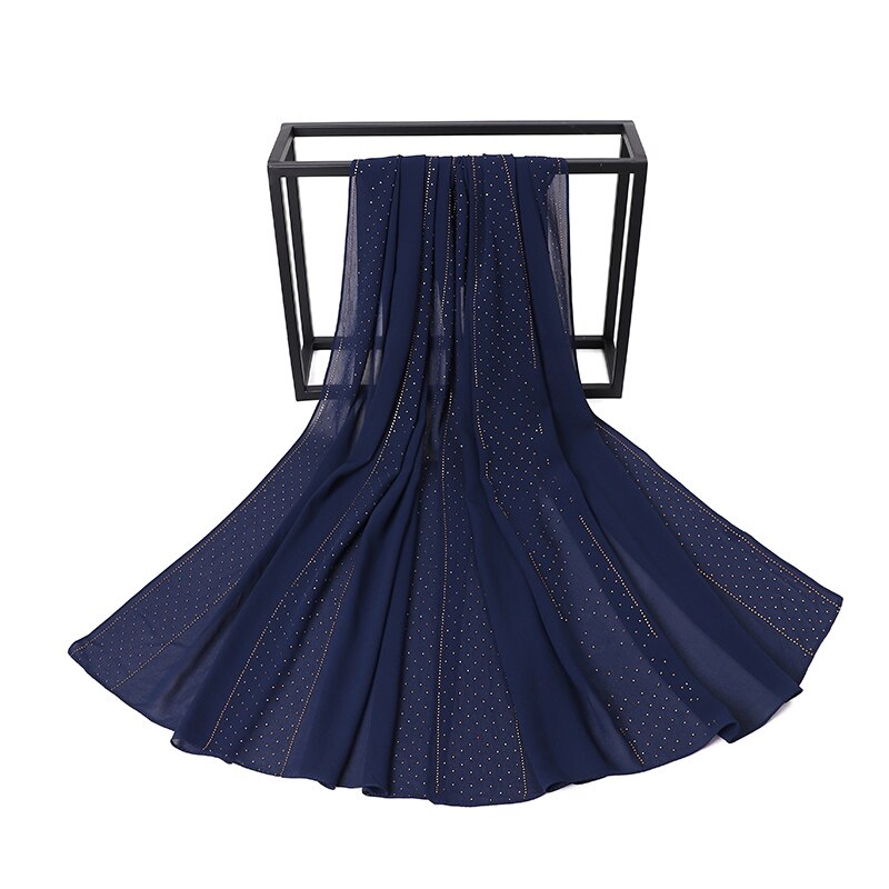 Écharpe en mousseline de soie avec perles pour femmes, Hijab avec perçage de cristal, châles, bandeau, écharpe, 19 couleurs au choix: COLOR 9