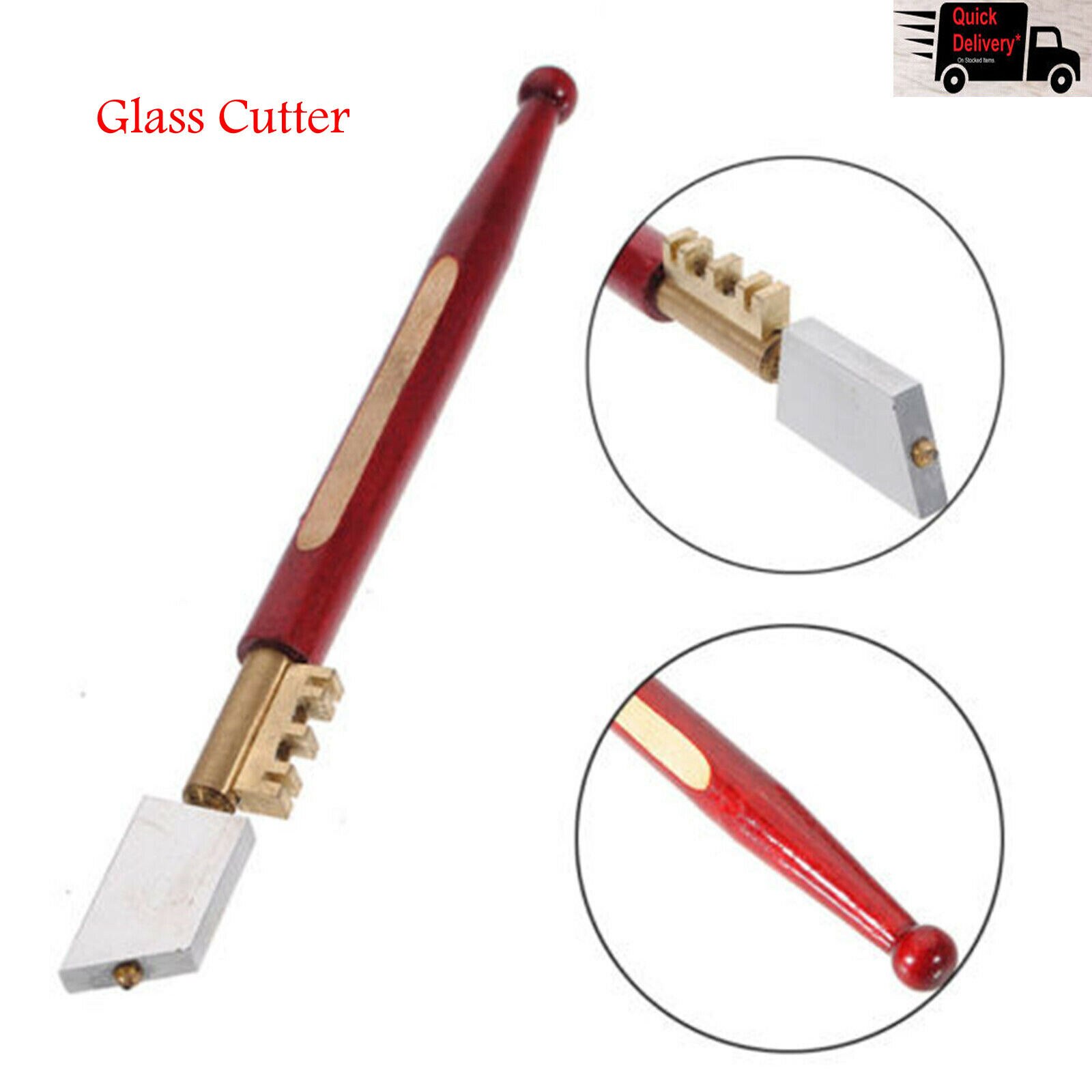 Sharp Diamond Tip Window Mirror Glazing Cutting Tool Antislip Wooden Handle Steel Blade Oil Feed Glass Cutter