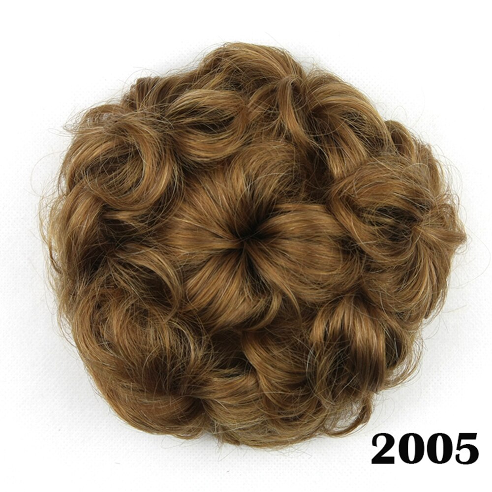 Soowee-moño de pelo sintético para mujer, accesorio de rodillo de rosquilla con flor rizada, color rubio y negro, banda de goma: 1B/30HL