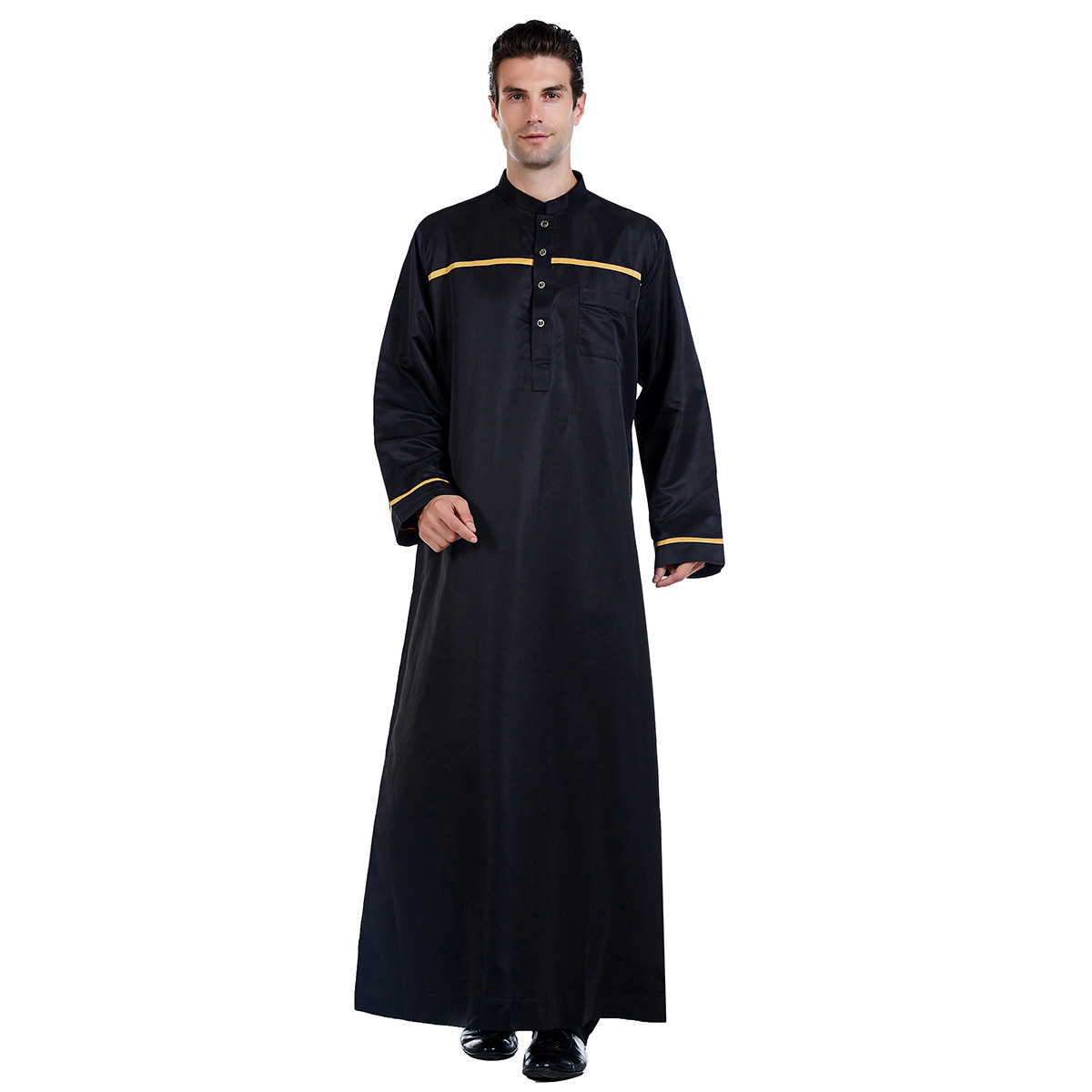 Ramadan thobe para homem muçulmano gola manga longa roupa arábia saudita islâmica poliéster robe maxi-muslim huui dubai abaya: S / Azul