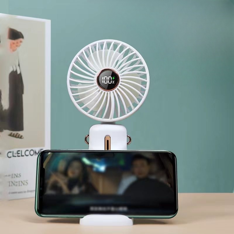 Handheld miniventilator 3000 mAh 5 snelheden USB opvouwbaar draagbaar bureau Buiten nek Oplaadbare ventilator Telefoonstandaard Scherm met basis