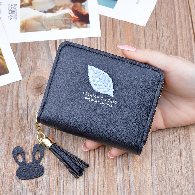 SUQI petit portefeuille dames court fermeture éclair feuille Walllet coréen école étudiant fille Mini porte-monnaie porte-carte walet pour les femmes: Black