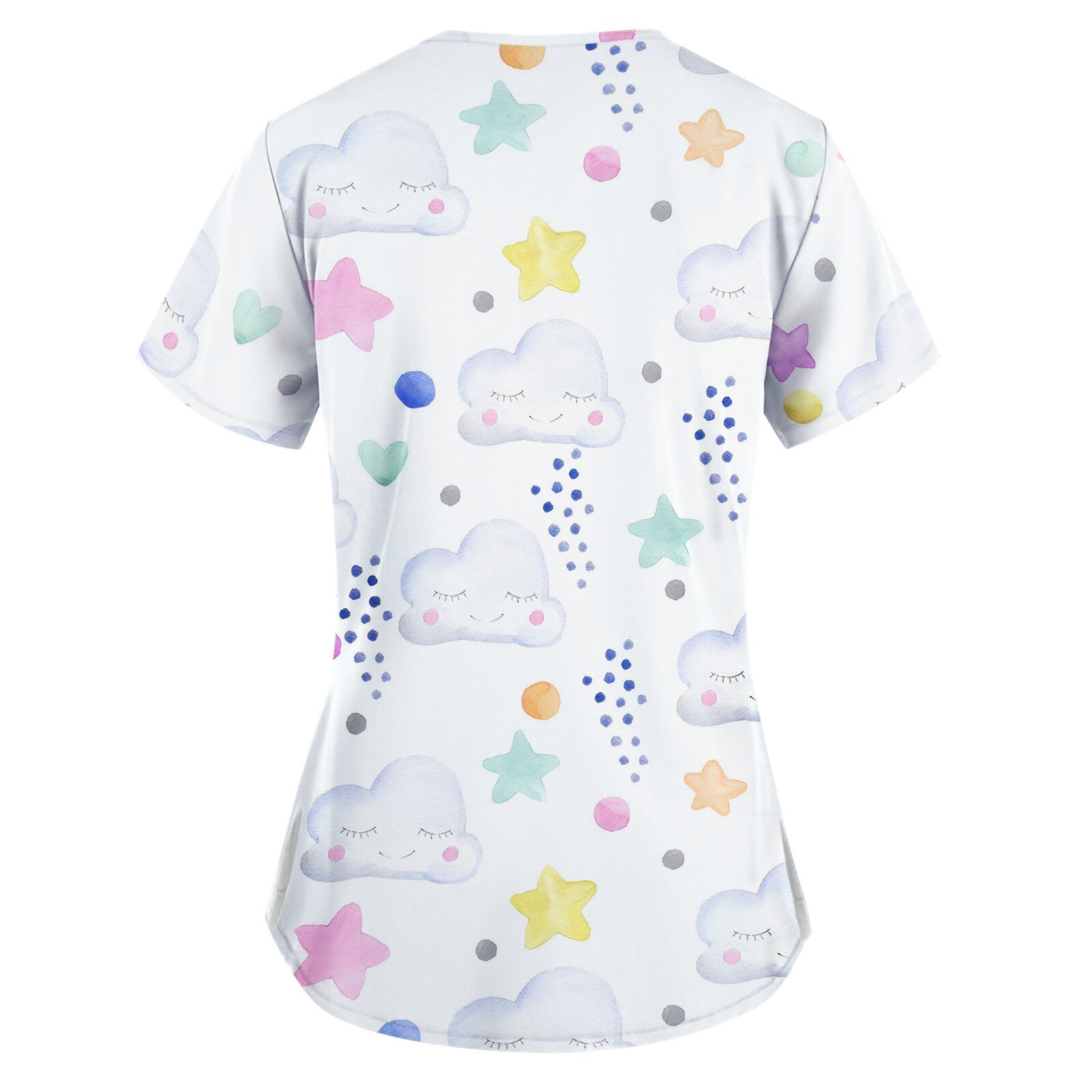 #E05 Female Nurse Uniform Short-sleeved V-neck Tops T Shirt Women Scrubs Uniforms Pocket Nursing Scrubs Tops Медицинская Одежда