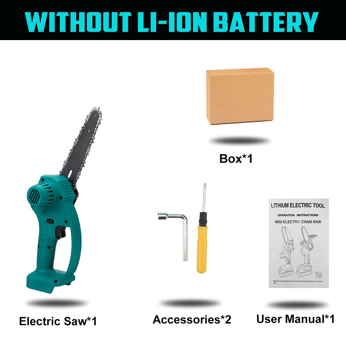 98/68V Mini Elektrische Kettingzaag 6 Inch Elektrische Kettingzaag Draagbare Elektrische Snoeizaag Elektrische Zagen Houtbewerking Met 1/2 Batterij: Only Saw / EU