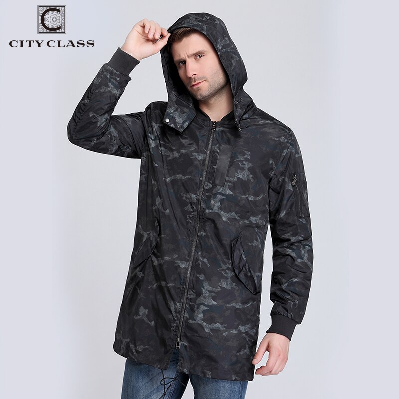 STAD KLASSE Lente Zomer Lange Windjack Heren Jassen Jas Afneembare Kap Camouflage Mode Waterdicht Geul Uitloper 3968