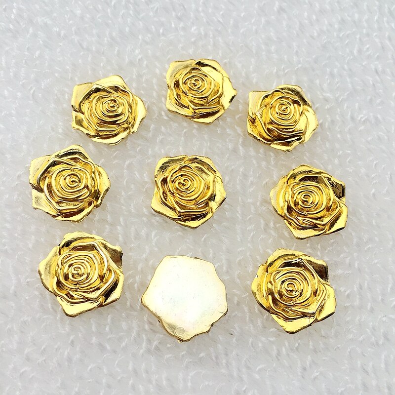 DIY 14mm Golden Rose Flower Strass 3D Plaksteen Knoppen Decoratie Naaien Craft Scrapbook Accessoires 40 stks/partij-S661