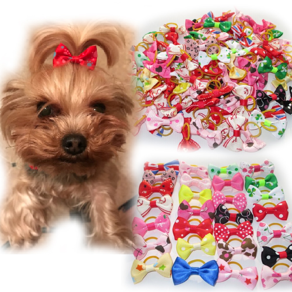 20 stuks Gemengde Haarelastiekjes Elastiekjes Candy kleuren Leuke Hond Puppy Kat Kitten Huisdier Speelgoed Kid Strikje stropdas Kleding decoratie