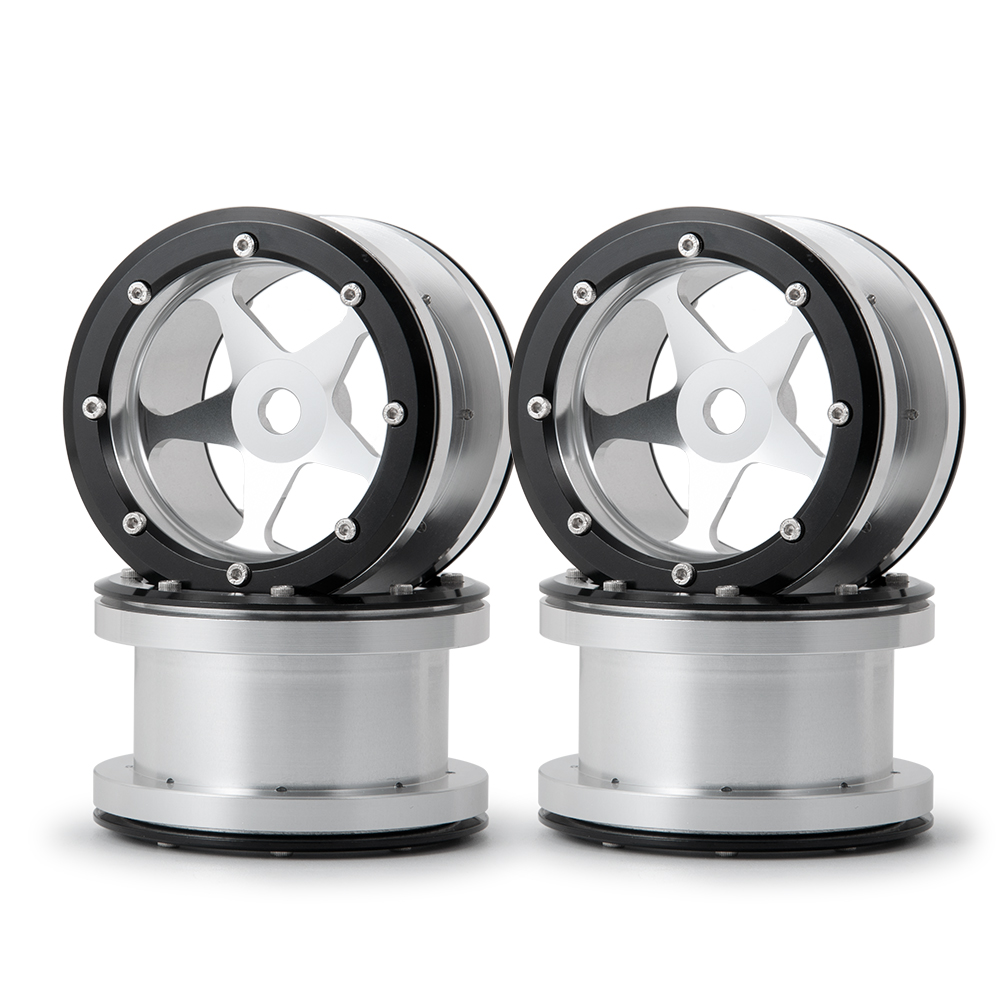 AXSPEED RC Car Wheels - 2.2 Inch Aluminum Alloy Beadlock Wheels Set for 1/10 RC Axial Wraith, TRX-4 - 40mm Width: Silver and Black 4 pcs