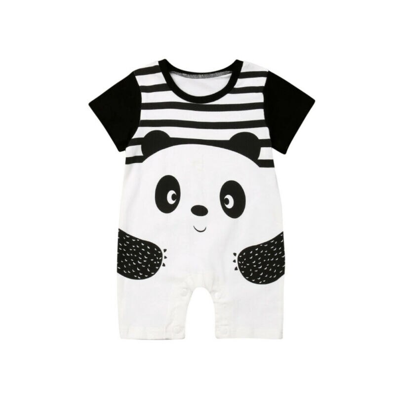 Pasgeboren baby katoen rompertjes mooie Cartoon Panda Print baby boy meisjes korte mouw Jumpsuits Baby Kleding: 6m