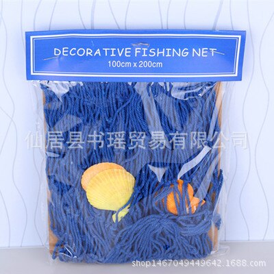 Mediterrane Visnet Nautische Home Decor Seashell Anker Decor Zee Decoratie Hand-Geweven Float Wanddecoratie Marine Stijl: bluenet with shells / 100x200cm