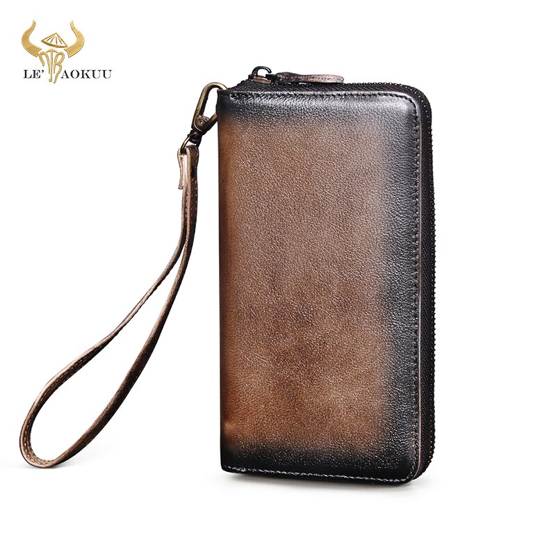 Trend Genuine Leather Card Holder Checkbook Zipper Around Organizer Wallet Purse Clutch For Men Women Male Ladies 1016