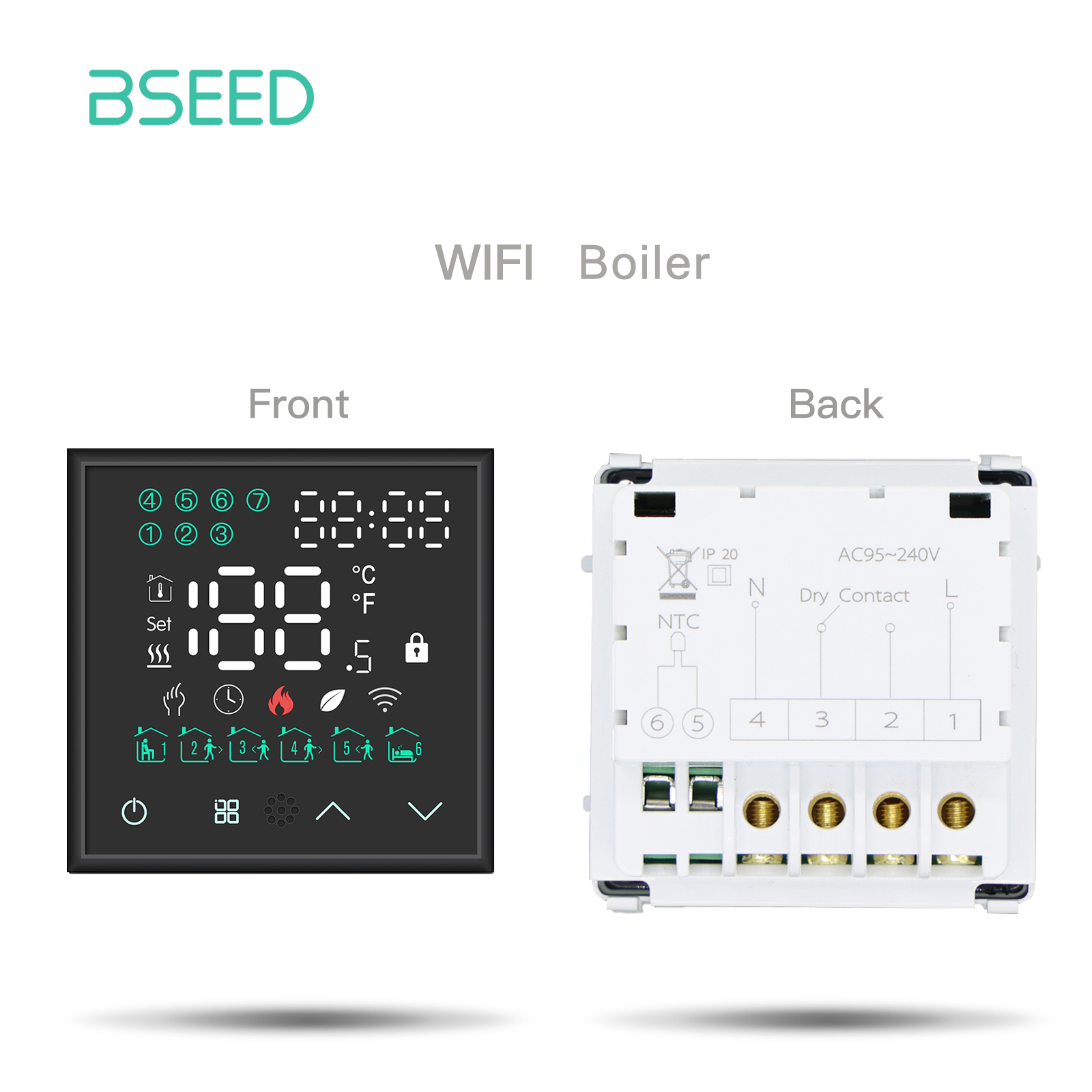 BSEED LED Screen WIFI Electric Floor Heating Water Boiler Module Room Thermostat Alexa Temperature Controller Backlight Tuya App: Ivory