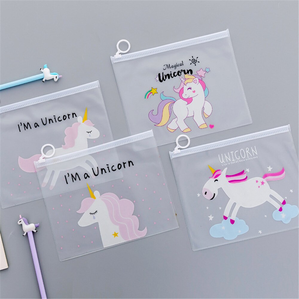 Korean Transparent Lovely Girl's Heart Document Bag File Folder Unicorn Receiving Bag Office Stationery B004