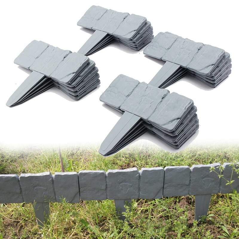 Grey Garden Fence Edging Cobbled Stone Effect Plastic Lawn Edging Plant Border Decorations Flower Bed Border