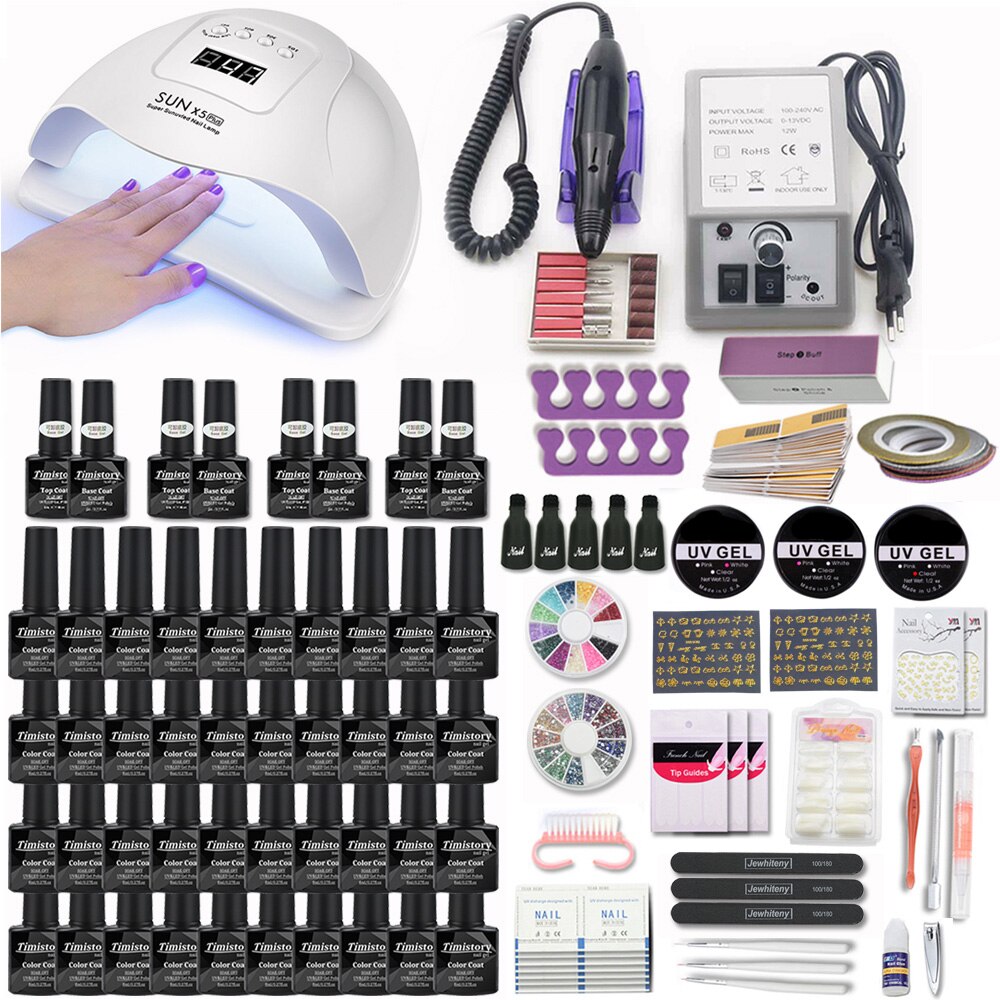 Super Maniküre Set 120W/54W Led Nagel Lampe 20000RPM Nagel bohrer Maschine Mit 50 Farbe UV gel Nagellack Acryl Kit Nail art Set: X5-2000-40
