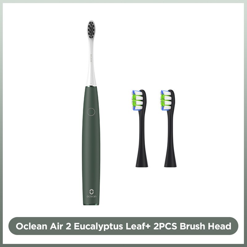 Oclean Air 2 Sonic Electric Toothbrush IPX7 Waterproof Fast Charging 40 days 3 Brushing Modes Quiet Smart Tooth Brush for Adult: Green add 2 heads