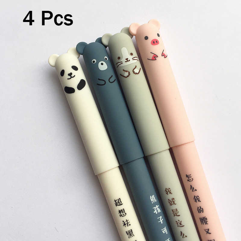 4 Pcs/set Kawaii Pig Bear Cat Mouse Erasable Gel Pen School Office Supplies Stationery 0.35mm Blue Black Ink: Blue