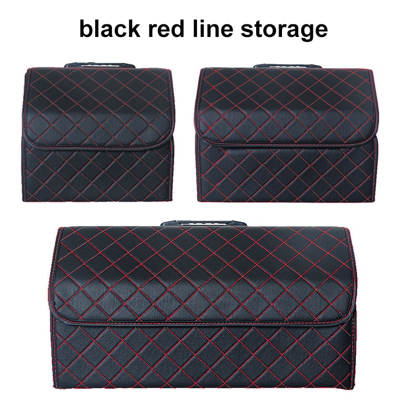 Multipurpose Collapsible Car Trunk Storage Organizer back red line