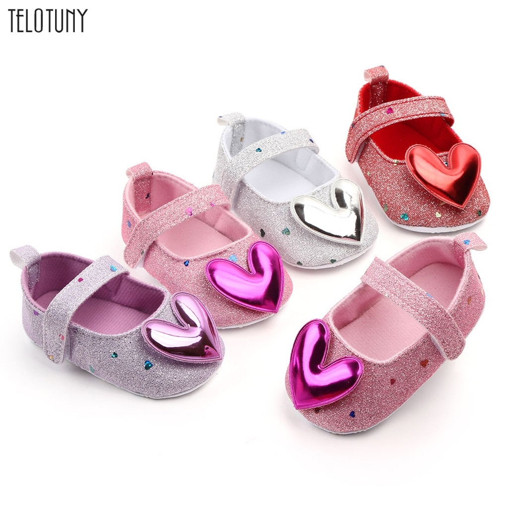 TELOTUNY Kid Baby First Walker Shoes Infant Shoes Girls Princess Casual Soft-Soled Heart-Shaped Baby Walking Non-slip Shoes 1105