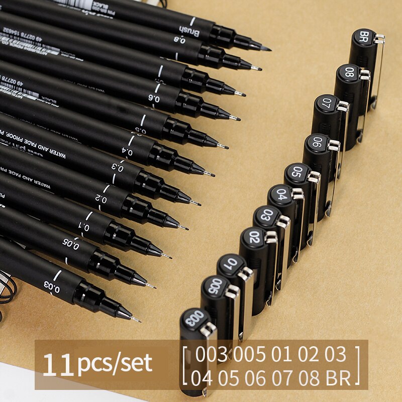 Mitsubishi Unipin – stylo à pointe poreuse, stylo à brosse étanche, 0.05MM, stylo de dessin, à base d&#39;eau, marqueur à aiguille: 11Pcs