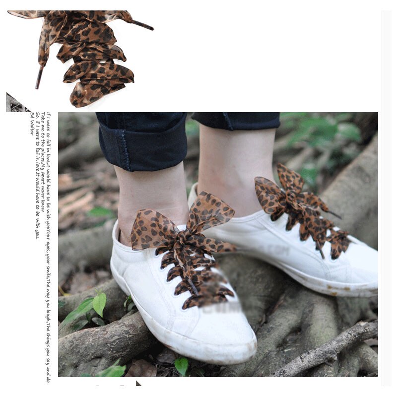 SENTCHARM 4cm largeur imprimé léopard lacets ruban plat Latchet pour chaussures de loisirs pour femmes 110/120/160cm