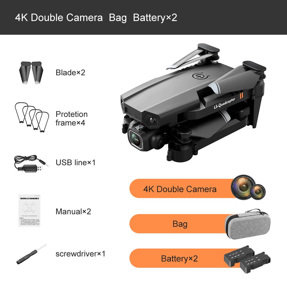 Mini Rc Drone XT6 4K 1080P HD Dual Camera WiFi FPV Air Pressure Altitude Hold Foldable Quadcopter Gps Dron for boy toys: DualCam 4K 2B Bag