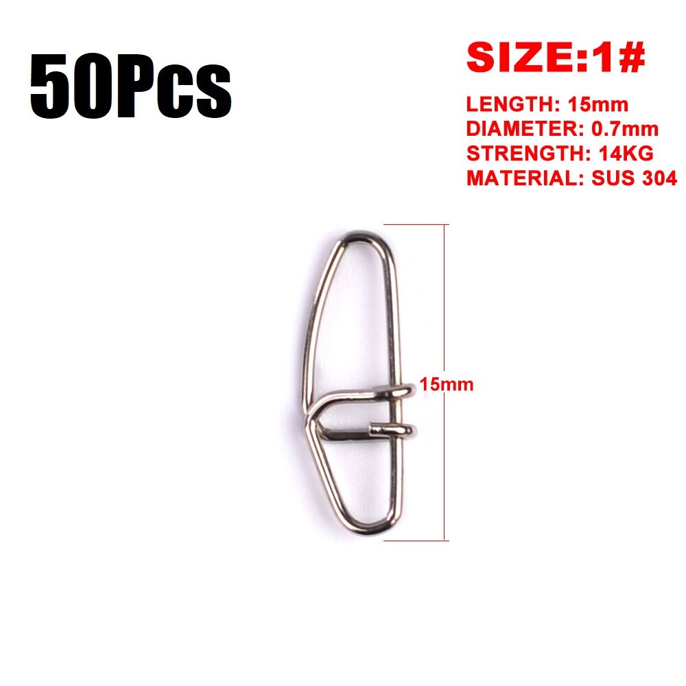 50pcs/bag Stainless Steel Connector Fast Clip Lock Snap Swivel Safety Snaps fishing lure tools pesca hook grip swivel metal: 1 - 50pcs