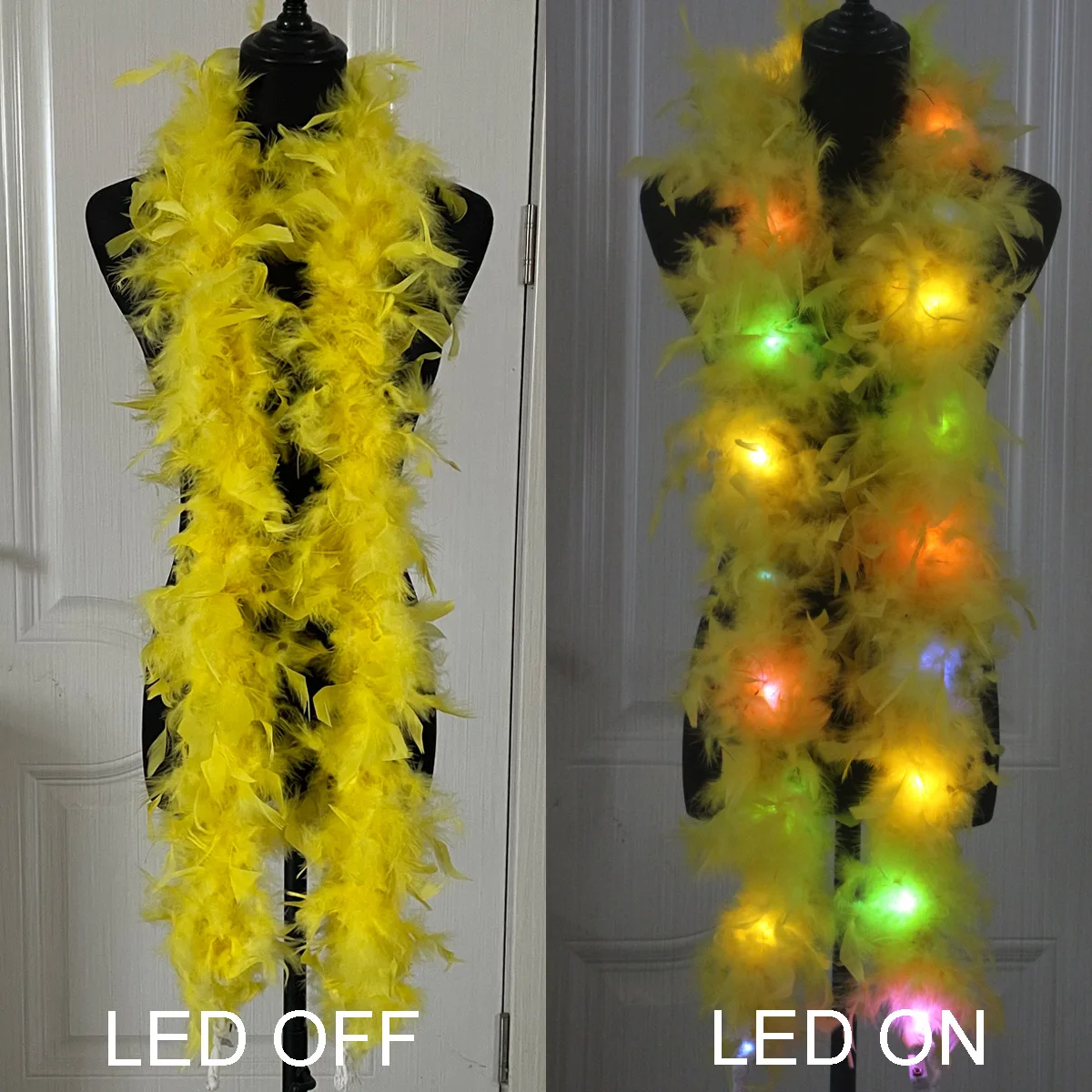 Federboa, LED-Lichterkette, Schal, Lichterkette, leuchtende Federstiefel, 2 m, für Party, Hochzeit, Weihnachtsbaum, Heimdekoration, Halloween: Goldene