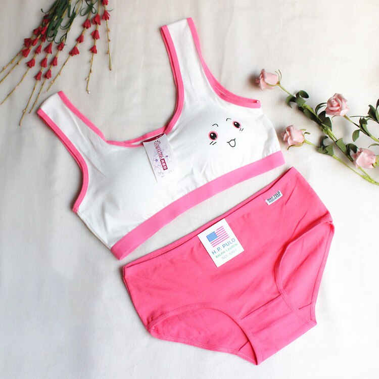 Cute smiling girl underwear set developmental cotton vest-style sports comfortable bra set without steel ring: 3