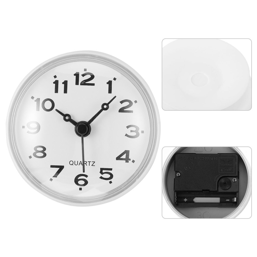 Horloge murale étanche pour salle de bain, 1 pièce, silencieuse, ventouse suspendue: White