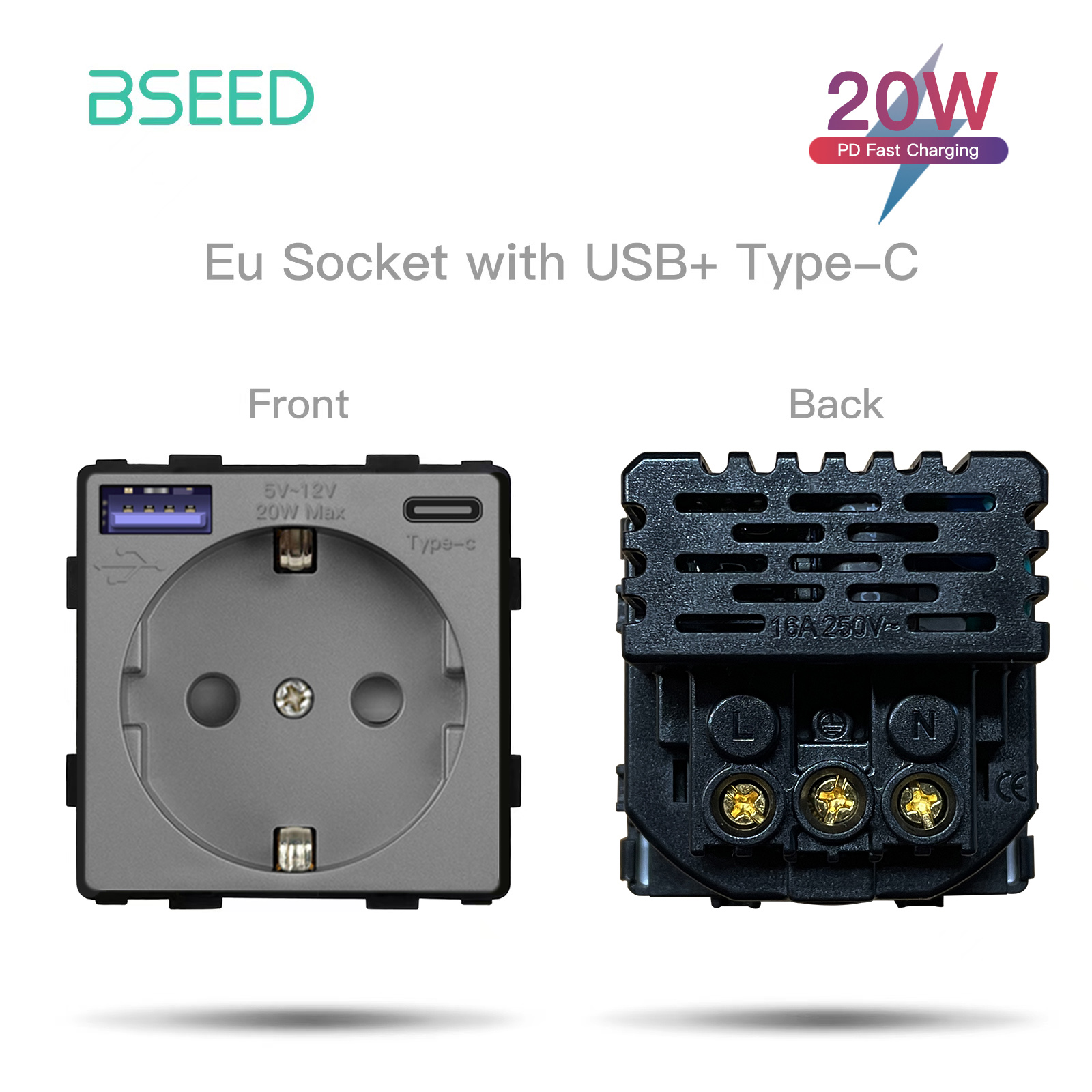BSEED Mechanical Button Switches EU Socket TV ST CAT5 Double USB Sockets Function Parts Glass Socket Frames DIY Free Combination: TYPE2
