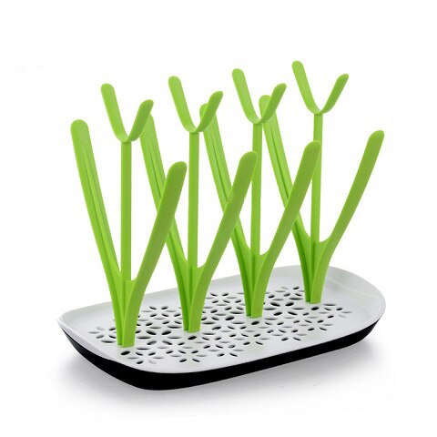 Babyflaskor torkställ babyflaskhållare rengöring torktumlare avloppsstativ trädform rack för babyflaskor avtagbara: Grön