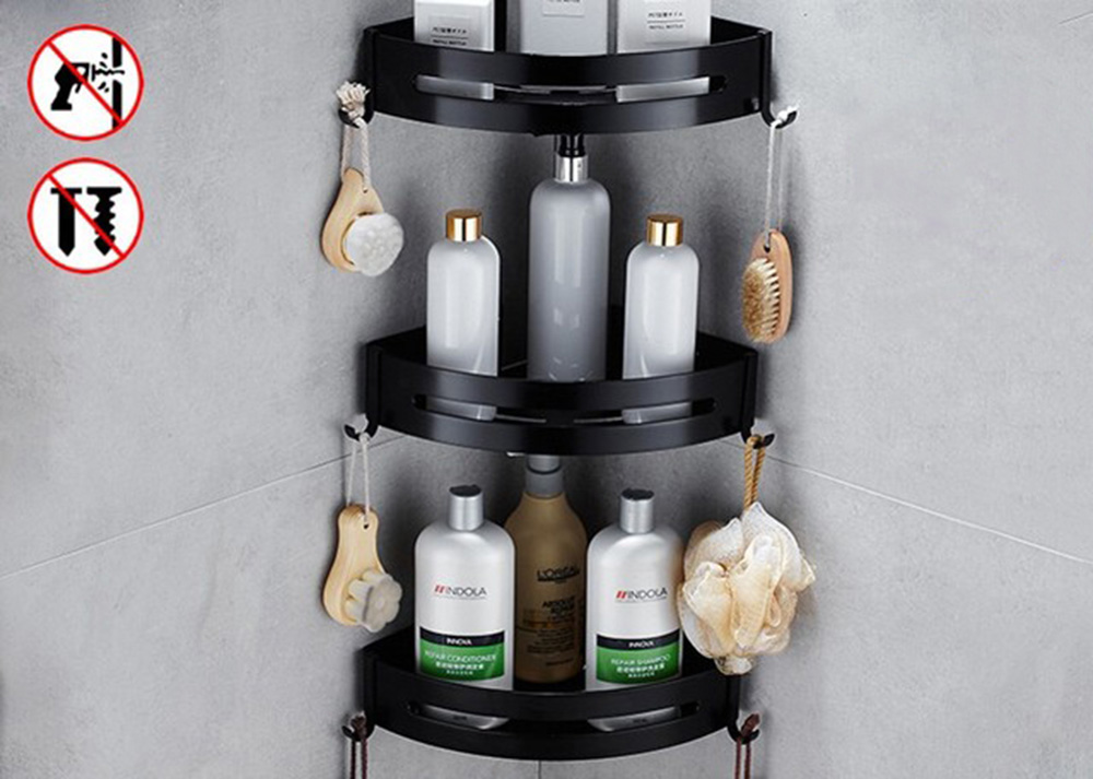 Dreieck Handtuch Dusche Storage Rack Schwarz Ecke Regale Wand Montiert Aluminium Lagerung Korb Organizer Bad Zubehör: B-Triangle-3 tiers