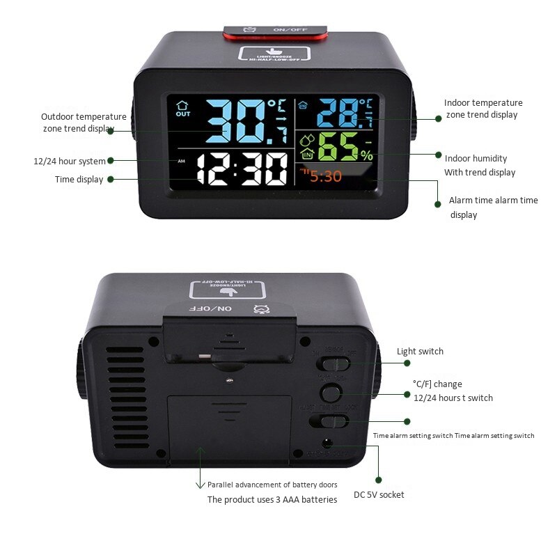 LED Digital Alarm Clock with Thermometer Hygrometer Humidity Temperature USB Charger Wake Up Table Desk Clock