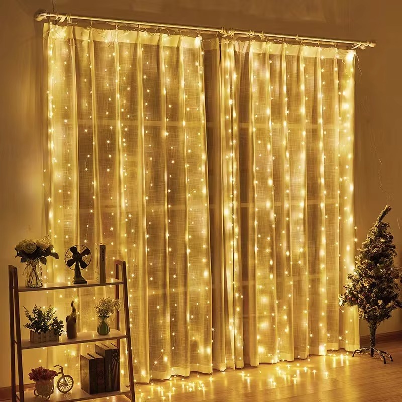 Christmas Lights Curtains for Windows Led Fairy Year Lighting Room String Battery Powered Garland Waterfalls Decorations: Warm White / L