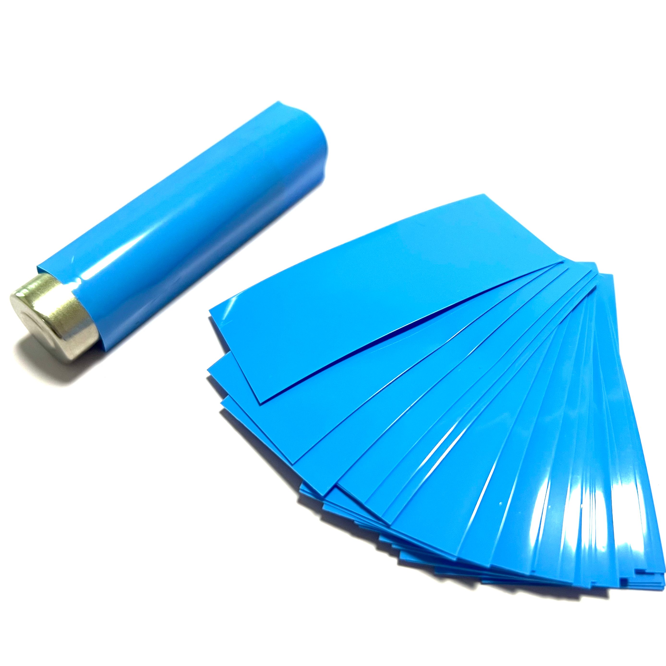 Tube thermorétractable plat en PVC, 100 pièces, enveloppe de batterie pour batterie au Lithium 18650, Kit assorti d'isolation auto-adhésive: BLEU CIEL