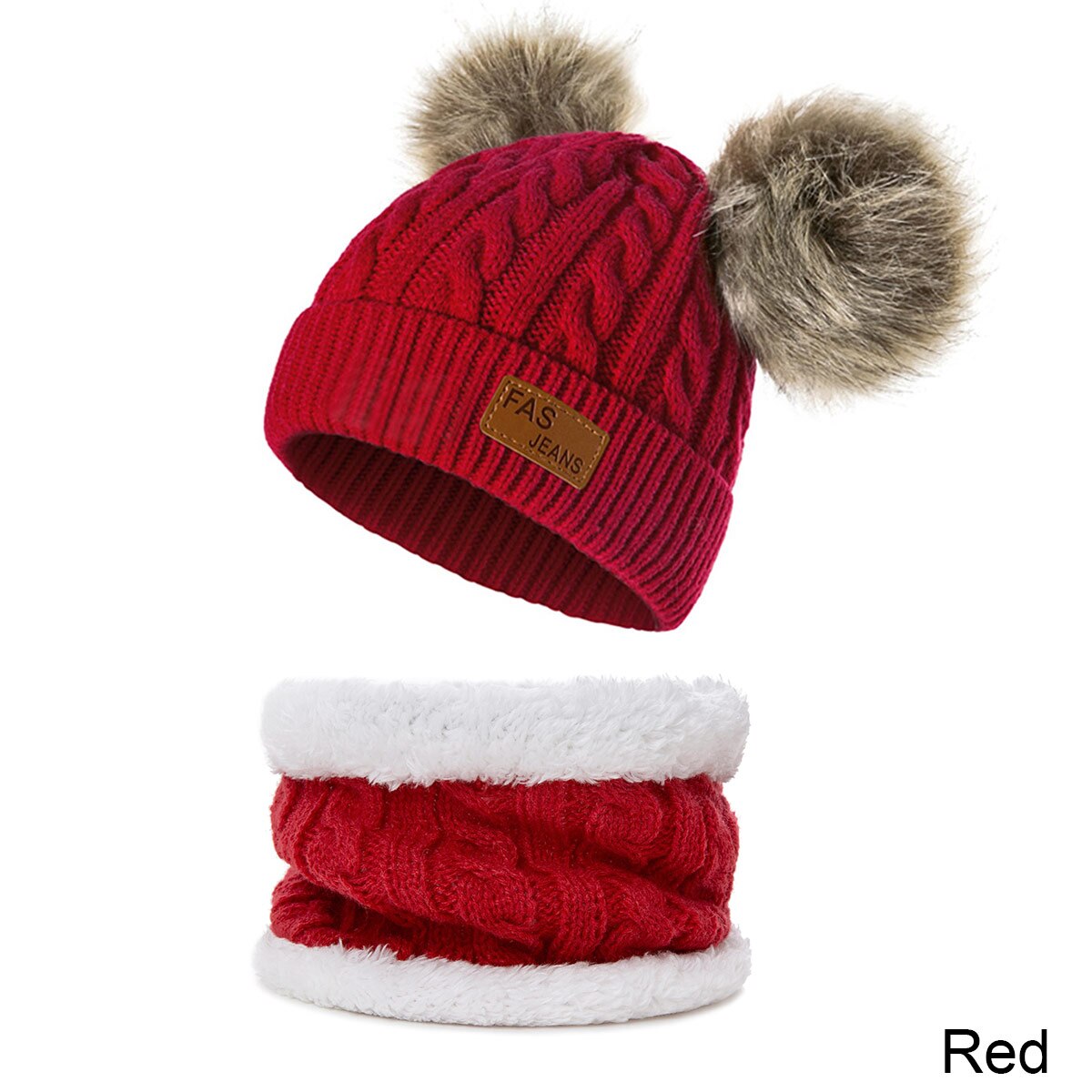 2 stk låve lue skjerf sett vinter varm baby lue strikket lue gutt jente luer skjerf vinter pluss fløyel tykk lue lue 0-3 år: Rød