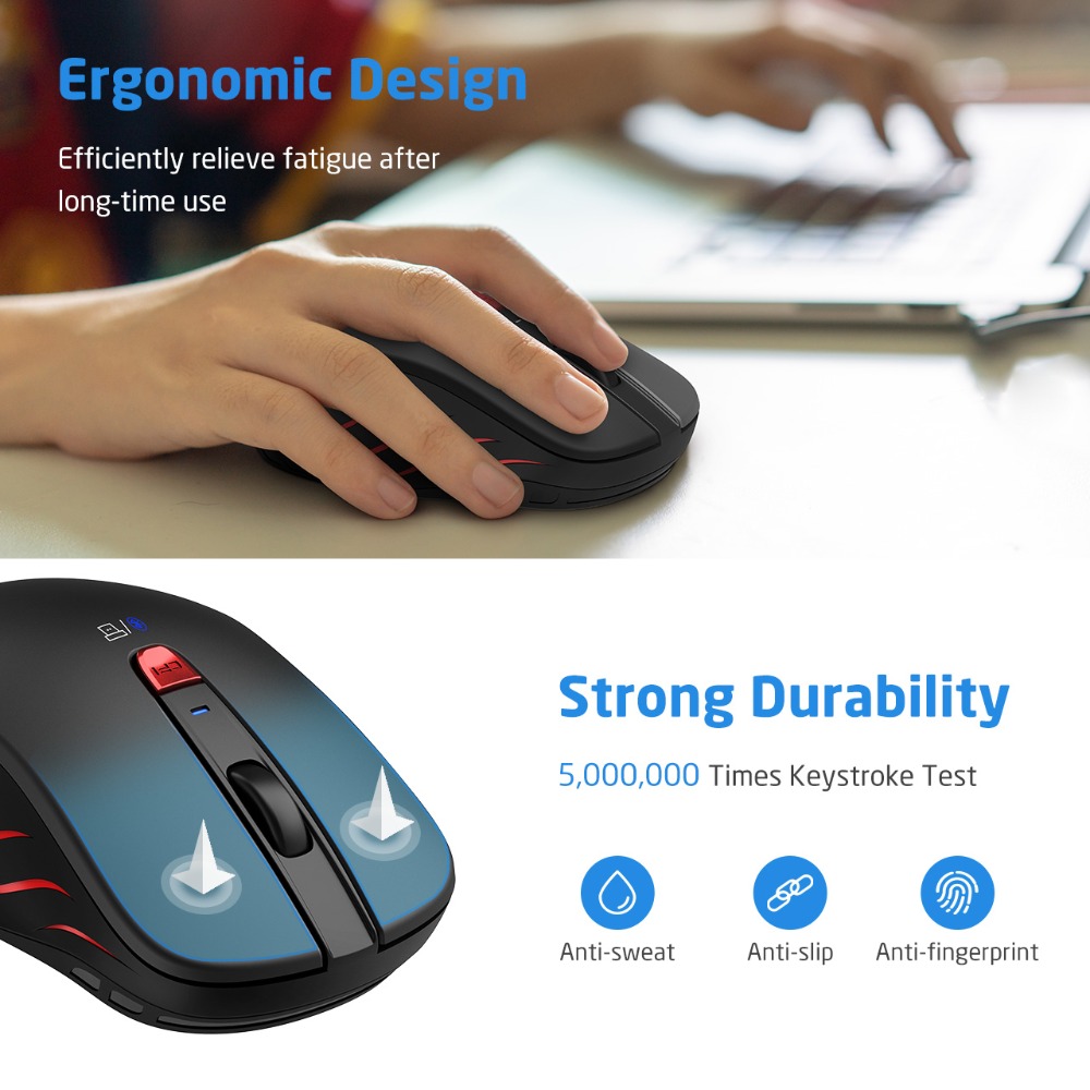 VicTsing Bluetooth Mouse Wireless Dual Mouse Portable Ergonomic Bluetooth 2.4G Cordless Mouse up 2400 DPI for Laptop PC Windows