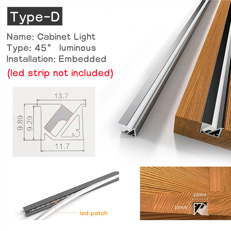 Black Led Built-in Profile Aluminum Linear Lighting for Panel Cabinets Showcase Shelves Led Channel Recessed/Surface Mounted