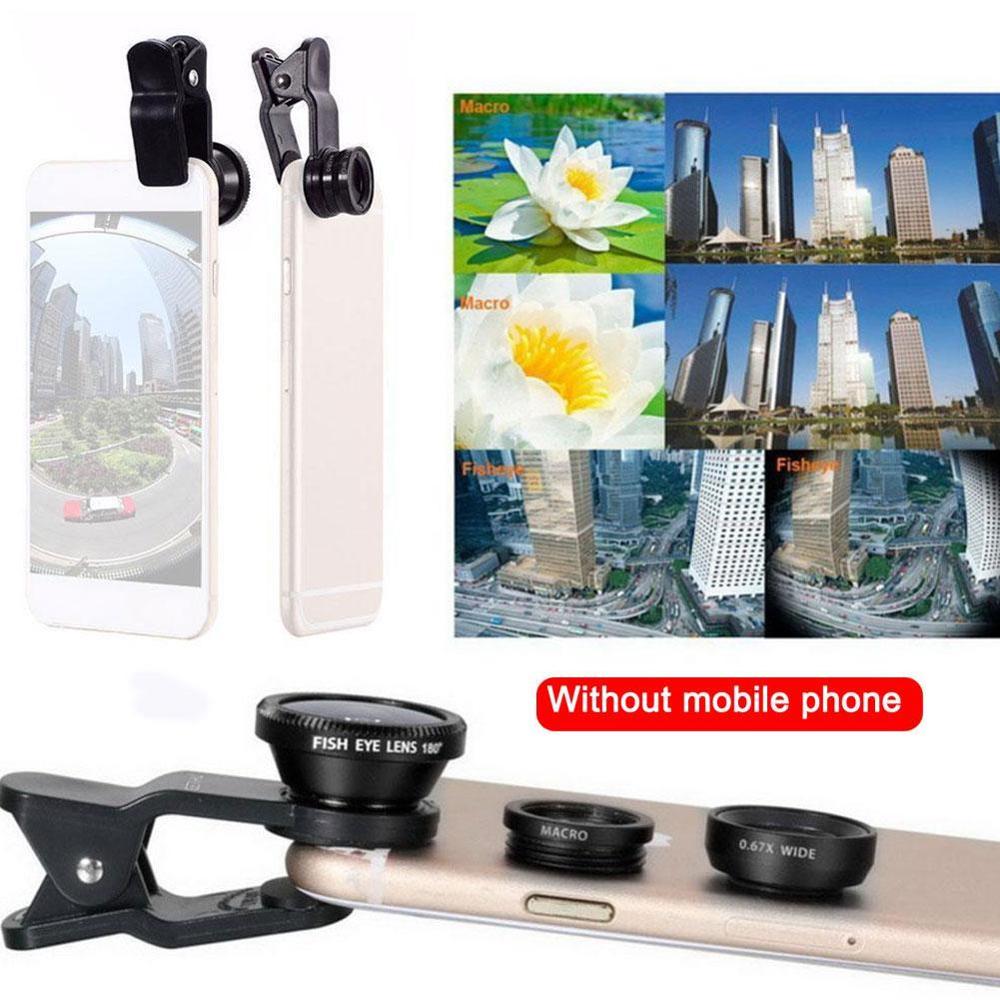 Phone Lens Fisheye Lens 0.67x Wide-angle Zoom Lens Fisheye Lens 6x Macro Lens Camera Kit with Mobile Phone Clip for Smartphone