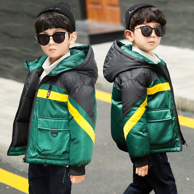 Kinderkleding voor jongens winter katoenen gewatteerde jas winter dikke warme capuchon jongens tiener sneeuwpak
