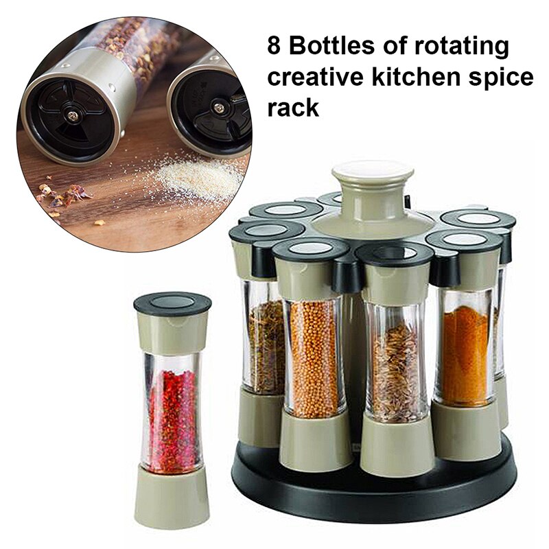 8Pcs/Set 360 Rotating Spice Jar Rack Salt Pepper C... – Vicedeal