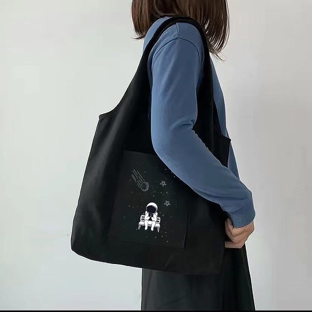 Boodschappentas Dames Canvas Tas Planeet Astronaut Afdrukken Reizen One-schouder Shopping Bags Wasbare Puur Katoen Opslag Draagtas: Style 14