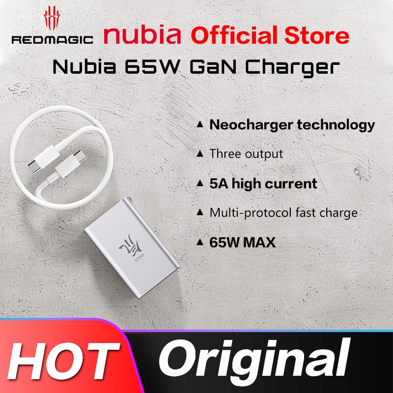Originele Nubia 65W Gan Quick Charger Adapter 100W 5A Kabel Voor Nubia Redmagic 6R 6 Pro 6S pro Telefoon Max Output 65W Pd Charger