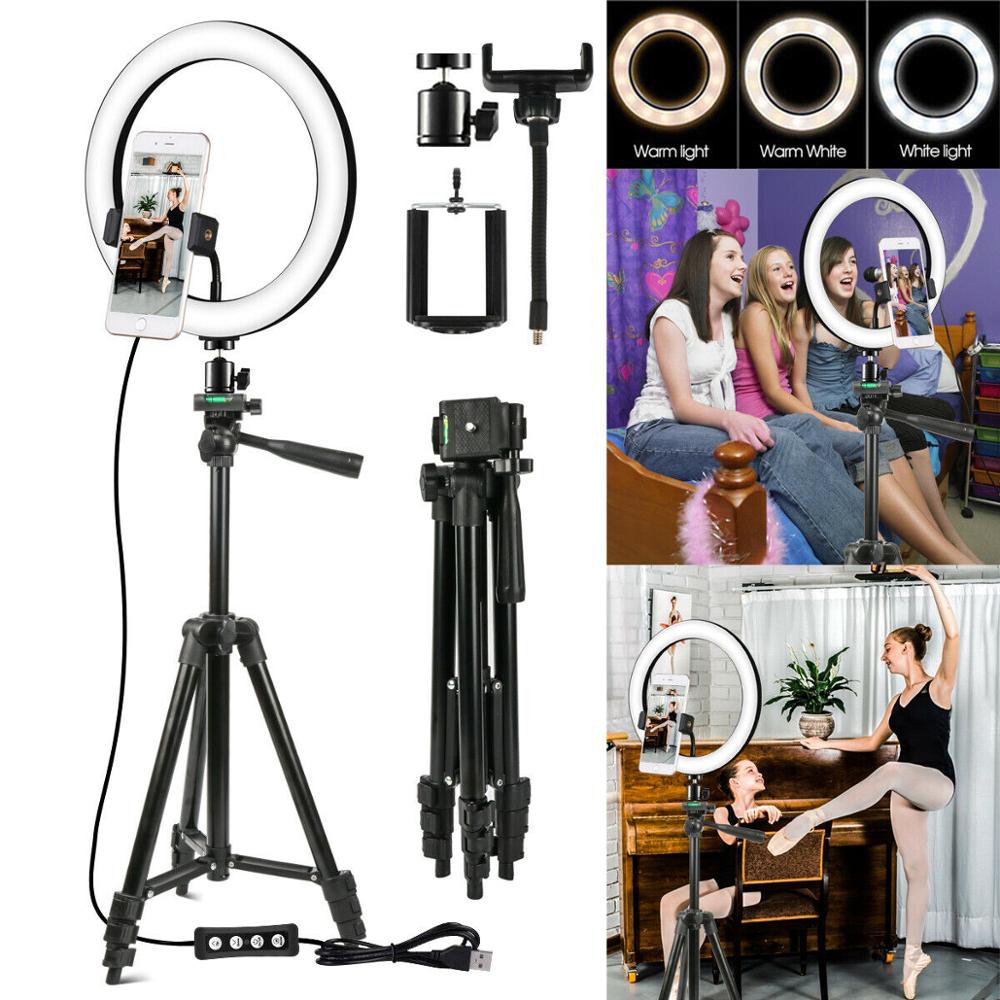Dimbare Led Selfie Ring Licht Met Statief Voor Mobiele Telefoon Studio Usb Selfie Licht Ring Lamp Grote Fotografie Ringlicht Fs