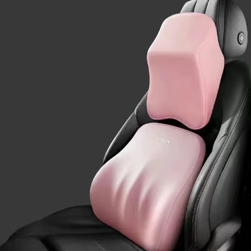 Reposacabezas de coche, almohada para el cuello, soporte lumbar, soporte lumbar, almohadilla lumbar montada en el coche, soporte lumbar, cojín de asiento de algodón con memoria: rojo oscuro