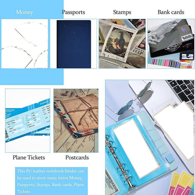 15 Pieces A6 Binder Cover Set, PU Leather Notebook Binder Refillable Planner Binder for Home School