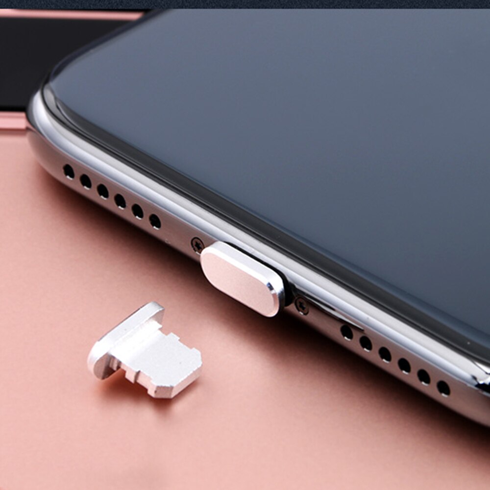 1 unidad, para IPhone 6 6s 7 8 X Xs, accesorios de cargador, enchufe de polvo para teléfono móvil, Protector de interfaz de datos de Metal para teléfono móvil de Apple: 05 silver