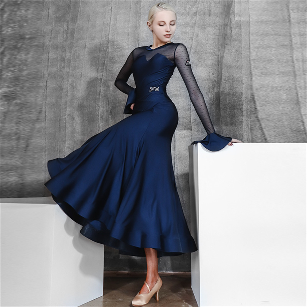 Ballroom Dance Skirts Big Swing Modern Dance Long Skirts Women Balck Blue Competition Practice Costumes