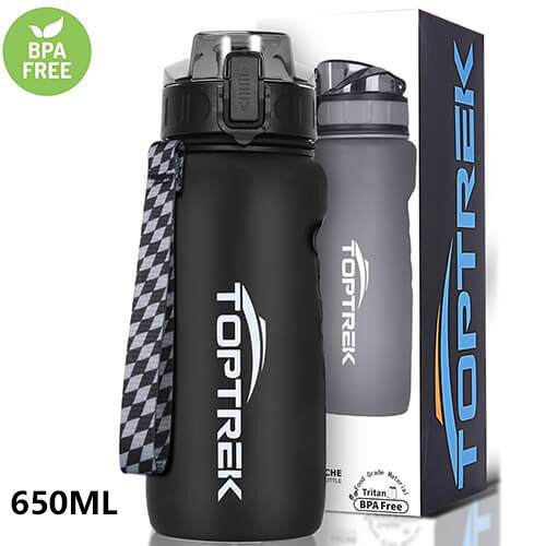 Toptrek urheilu vesipullo 650ml/1000ml bpa ilmaiset juomavälineet ulkokäyttöinen juomavesipullo proteiiniravistin vuotamaton juomapulloni: 8066 musta 650ml